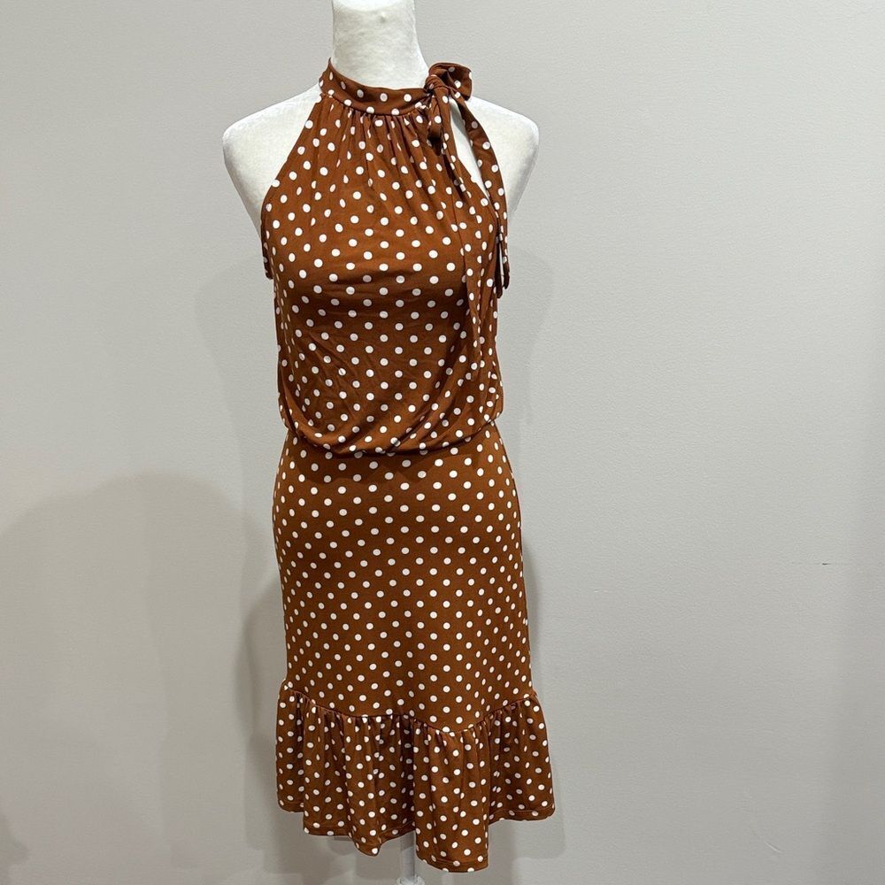 Asos  Oasis Midi Brown Polka Dot Halter Dress XS